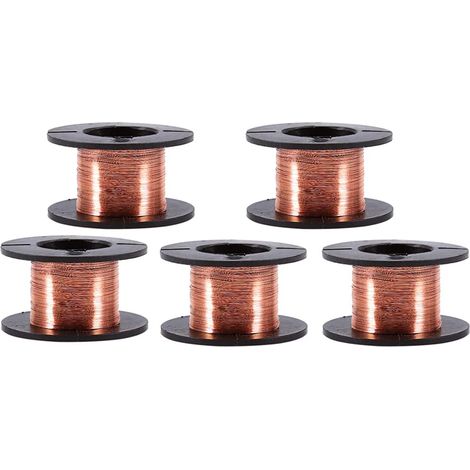 Fil de Cuivre Émaillé 0.1 mm d'Épaisseur - 5 Bobines de 12m Pour Soudure, Réparation et Bobinage Magnétique - Raccordement Électrique (1/5)