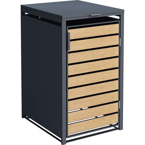 Mülltonnenbox - 1 Tonne - Holz-Look-Metall - 1er-Mülltonnenverkleidung/Sichtschutz aus Stahl