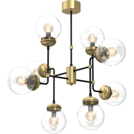 Lampadario Hydro ottone/nero 8xE14 sfere vetro Luminex