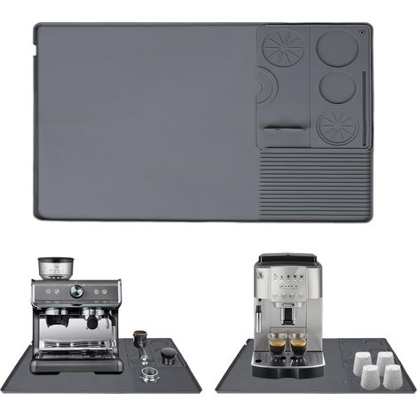 Tapis à café 2 en 1, tapis en silicone pour machine à café de 60 x 40 cm, avec tapis porte-presse pour café de 25 x 20 cm, tapis pour café expresso, résistance à la chaleur 220 ℃ (gris) (1/5)