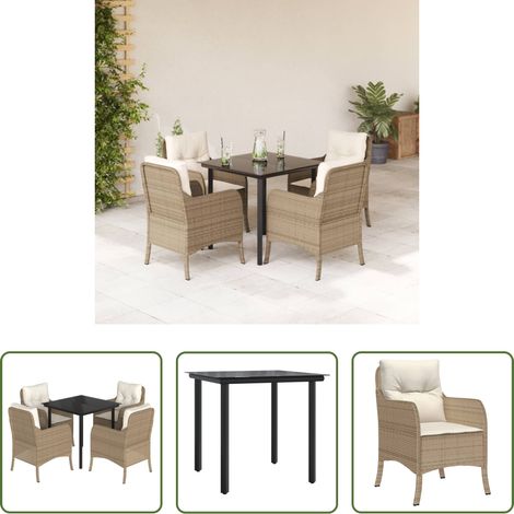 vidaXL Gartenstuhl - 5-tlg. Garten-Essgruppe mit Kissen Beige Poly Rattan (1/5)