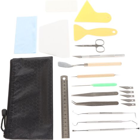 Kit de 22 pièces pour échenillage de vinyle avec outils pratiques : règle, stylo à graver, ciseaux, pince à épiler, crochet, accessoires pour loisirs créatifs en vinyle. (1/5)