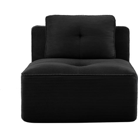 Canapé sans accoudoirs en velours côtelé noir avec coussin pour salon, style moderne et épuré (1/5)