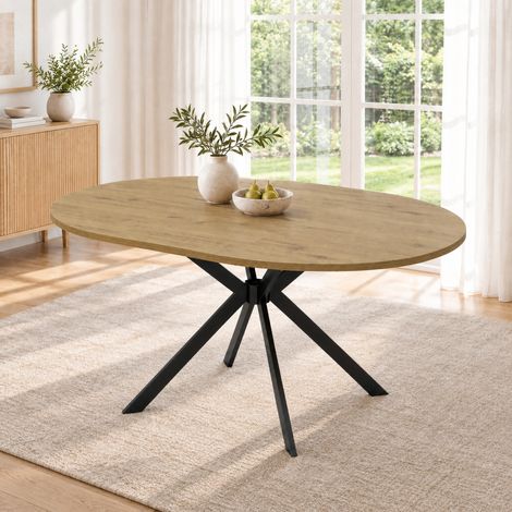 MODFU – Table extensible 100-140x100x75 cm MDF/métal – Plateau rond à ovale et rallonge intégrée – 4 à 6 personnes et charge 60 kg – Cuisine – Bois (1/5)
