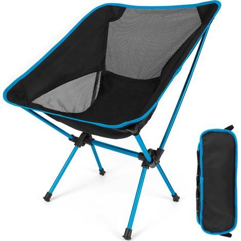 Chaise de Camping Pliable, Ultra Légère Chaise de Plage avec Sac de Transport, Chaise de Pêche Pliante pour Randonnée Barbecue et Plage-Bleu (1/5)