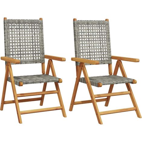 Maison Exclusive - Sedie pieghevoli, 2 pezzi, in legno massello di acacia grigio e polyrattan (1/5)
