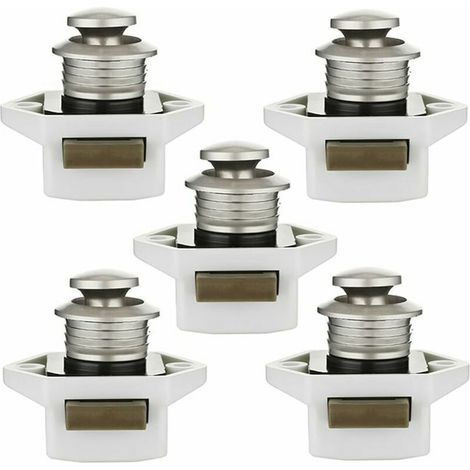 RGE 20 mm Bouton poussoir Verrou armoire Loquet sans clé 5pcs, Bouton de porte placard Serrure de meuble Fermoir pour RV caravane tiroir camping-car (blanc) (1/5)