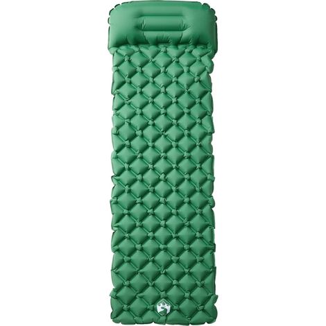 Matelas de camping gonflable avec oreiller 1 personne vert