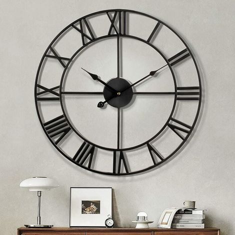Modern Roman Numeral Wall Clocks Large Silent Round Metal Non-Ticking Wall Clocks for Living Room Kitchen Bedroom Vintage Garden Wall Clocks Decoration Black 40cm MUMU (1/4)