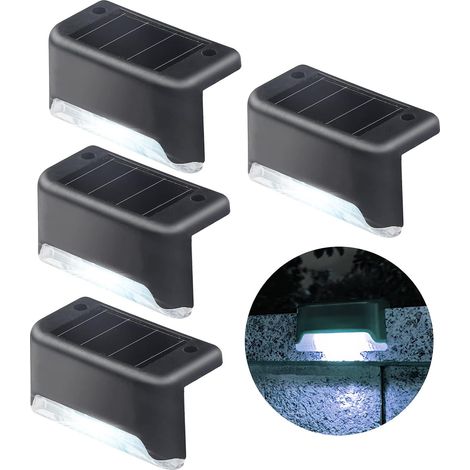 Lampes Solaires Extérieures Imperméables, Lot de 4 PCS Lampes Solaires Blanc Froid, Décorations pour Autour de la Piscine, Escaliers Extérieurs, Marches, Clôtures, Garde-corps, Cours (1/5)