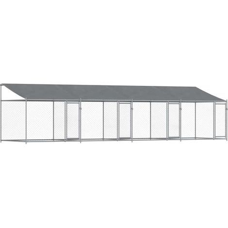 Hundezwinger mit Dach und Türen Grau 8x2x2 m Verzinkter Stahl vidaXL