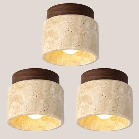Vintage Deckenlampe Holz Travertin Deckenleuch Design Kreative Hängelampe E27 Ø12CM Warmweißes Licht für Café Bar Büro - 3Pcs