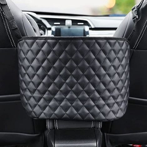 Organisateur Voiture - Cuir - Fixation Entre Sieges Avant - Grande Capacité - Noir - 1 Pièce (1/4)