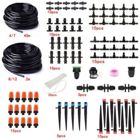 Doppelschlauch-Set für Tropfbewässerung, Garten, Balkon, Teich, Blumen – ideal zum Selberbewässern. 2 m + 40 m Schlauch, orangefarbener Nebel, Yongquan-Stecker, 8-Loch-Stielset. (1/5)