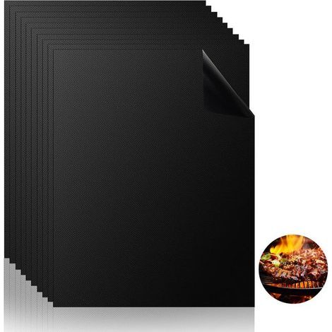 Lot de 10 tapis de barbecue - 40 x 33 cm - Noir - Tapis de barbecue antiadhésif - Découpable (1/5)