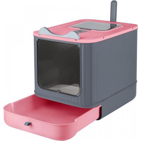 Bac à Litière pour Chat, Maison de Toilette pour Chat, Bac à Litière Fermé, 44.536.534.5cm, Rose, Facile à Nettoyer (1/4)