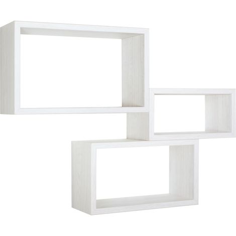 Set 3 mensole rettangolari parete rovere sbiancato scaffale salotto soggiorno camera Trittico (1/6)