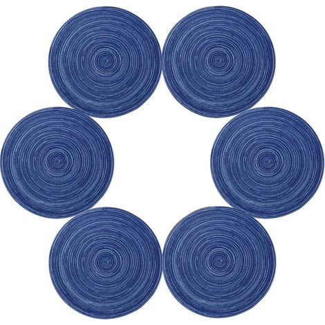 Set di 6 tovagliette in cotone intrecciato lavabili, resistenti al calore, antiscivolo, 35x35 cm, rotonde (Rotonde, Blu) (1/5)