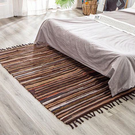 Tapis de porte tissé vintage 50x80 cm, tissage de bandes de tissu, antidérapant et absorbant, décoration rustique pour entrée et salon (1/4)