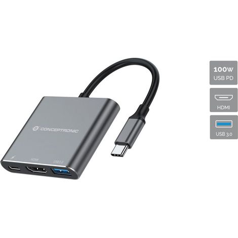 Conceptronic DONN18G 3-in-1 USB 3.2 Gen 1 Dockingstation, HDMI, USB 3.0, 100W USB PD