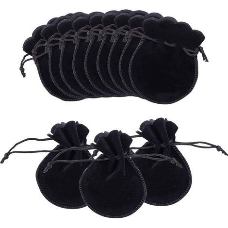 200 Pcs Petit Bijoux Mariage Sac Pochette En Velours Cordon de Serrage Sacs, Noir, 90 × 70 mm (1/5)