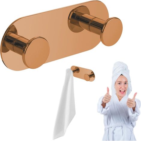 Toallero DOBLE, gancho de pared autoadhesivo, oro rosa (1/3)