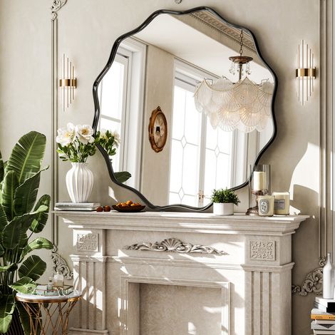 Koonmi Miroir Rond 90 cm – Miroir De Salle De Bain Aux Bords Ondulés – Noir