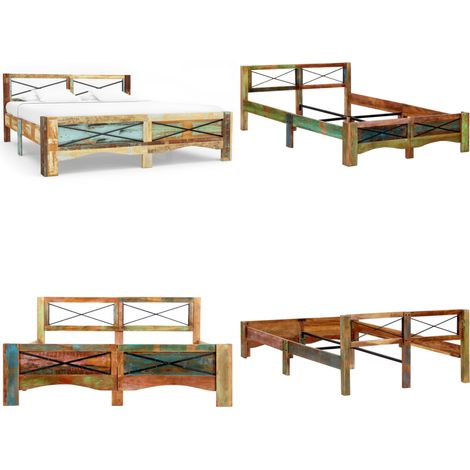 Cadre de lit Bois de récupération massif 140 x 200 cm - Cadre De Lit - Lit En Bois - Lit Vintage - Meubles Rustiques - Mobilier Recyclé - Home & Living (1/5)