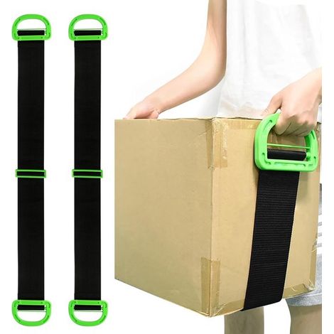 Correa de transporte de 2 piezas con correas ajustables para mover y elevar cargas de hasta 150 kg para muebles, cajas, pianos y estanterías. (1/5)