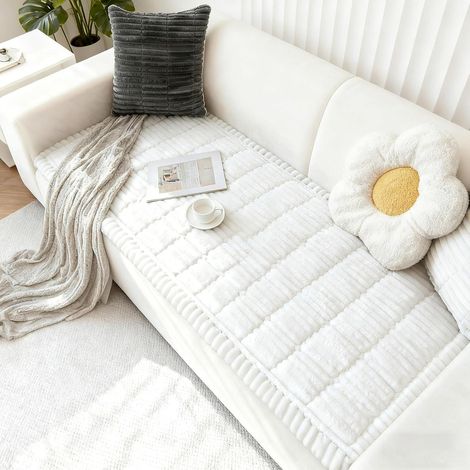 Housse de canapé épaisse, lavable, antidérapante, 2-3 places, blanche, douce, 70 x 150 cm, protection pour meubles, tapis doux pour animaux (1/5)