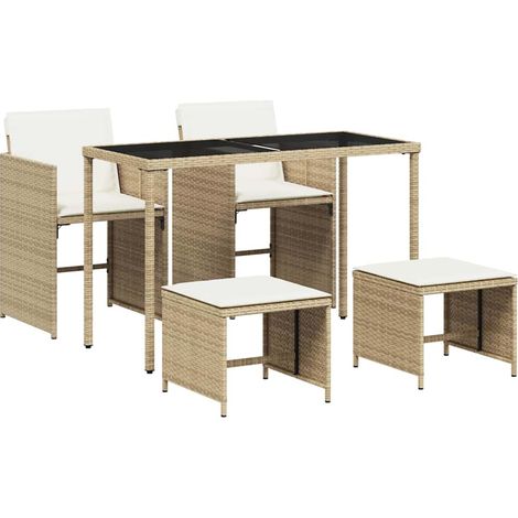 vidaXL Gartenmöbel Set mit Kissen 5 Stück Beige Poly Rattan
