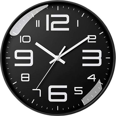 Horloge murale - AVIZAR - 26 cm - Noir - Chiffres contrastés - Mécanisme silencieux