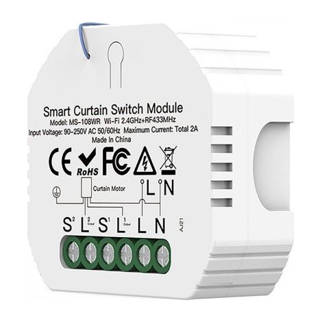 Modulo Tapparelle WIFI 2.4G + RF 433MHz, TUYA, Smart Life, 2A, AC 90-250V, 50/60HZ, 500W, 52X47X18mm, IP20, SH108WR SH108