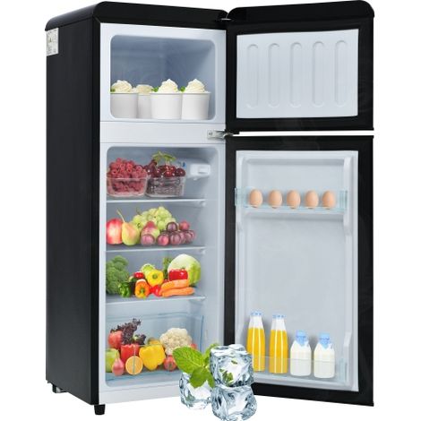 Retro Kühlschrank Kühl-Gefrier-Kombination 92 Liter, Zweitüriger Mini Kühlschrank mit Gefrierfach, Schmal 41 cm Breit, Energieklasse D