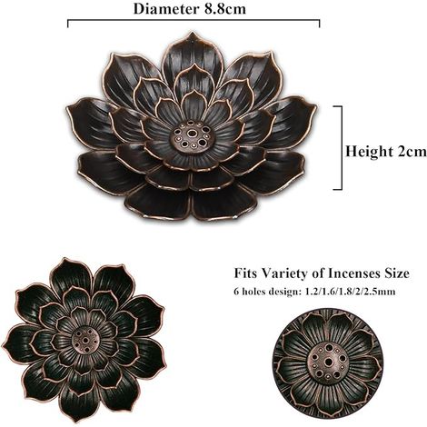 Lot en laiton pour encens bâton, support de brûle-encens avec récupérateur de cendres amovible, idéal pour maison, yoga, méditation (1/5)