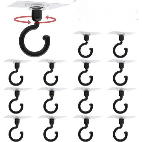 Lntyq 15 Pièces Crochet Adhésif Plafond Crochet Adhésif Rotatif à 360°Crochet Plafond Sans Trou avec Raclette Convient pour Salles de Bains Cuisines,Maximum 3KG(Noir) (1/5)