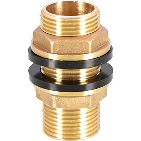 Raccord Cuve Eau Laiton Réservoir 3/4 Pouce Filetage Extérieur Double Face, avec 2 Joints en Caoutchouc, pour Tonneau de Pluie, Réservoir d'eau et Citerne, Doré (1/5)