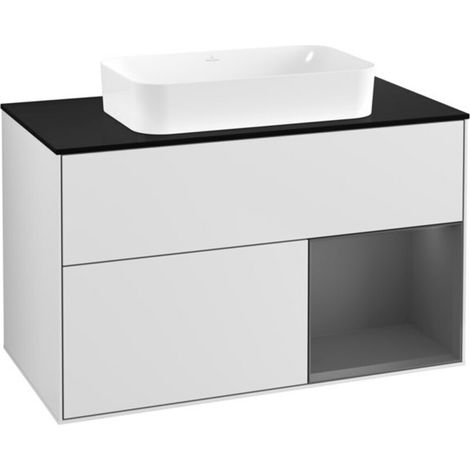 V&B Waschtischunterschrank Wandbeleuchtung Finion 100x60,3 cm, Rg re Anthrac. m, wh. m Lac (1/2)