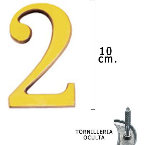 numero latón 2 10 cm. con tornilleria oculta (blister 1 pieza)