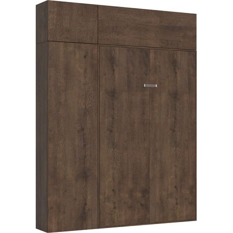 Lit escamotable 140x190 avec 1 colonne de rangement 2 meubles hauts bois noyer kanto (1/5)