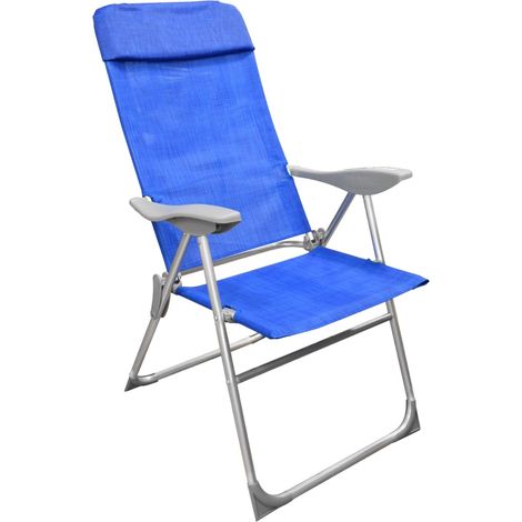 SEDIA RELAX ALTA 8 POSIZIONI IN ALLUMINIO H111X107X57CM CON BRACCIOLI E SEDUTA IN TESSUTO BLU (1/5)