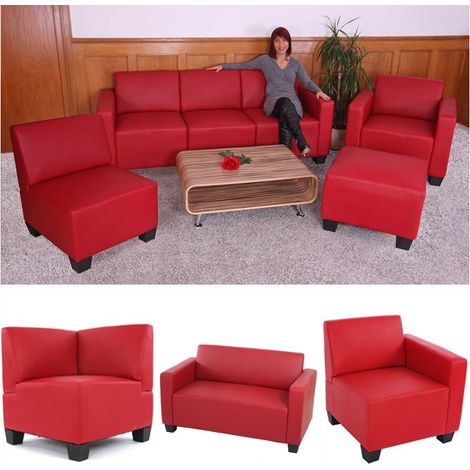 Canapé-élément pouf repose-pied Lyon, modulaire, simili-cuir, rouge (1/5)