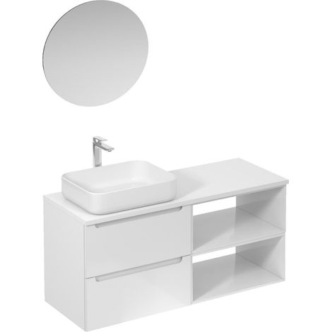 Naturel Badezimmerset mit Waschbecken inklusive Waschbeckenarmatur, Auslauf und Siphon Naturel Stilla glänzend weiß (KSETSTILLA016)