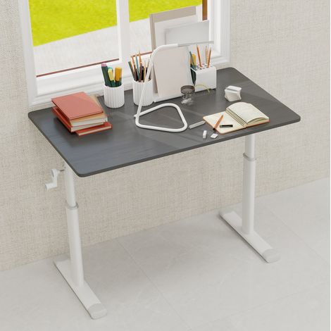 Bureau relevable 100x60x90 cm en bois et métal gris, pour bureau et maison FloraGrace (1/5)
