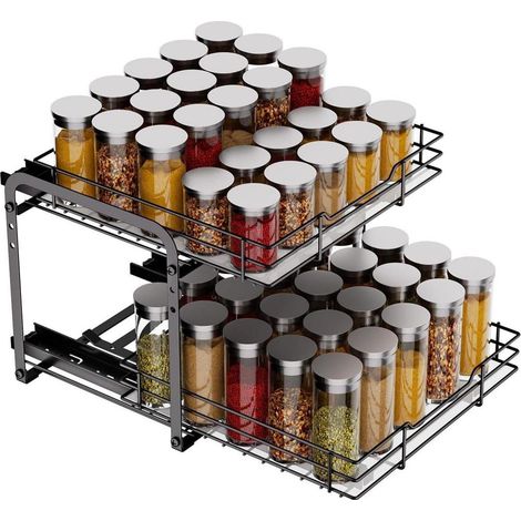 Gewürzregal Ausziehbar 2 Etagen Schrank Organizer Küche - Höhenverstellbar (1/5)
