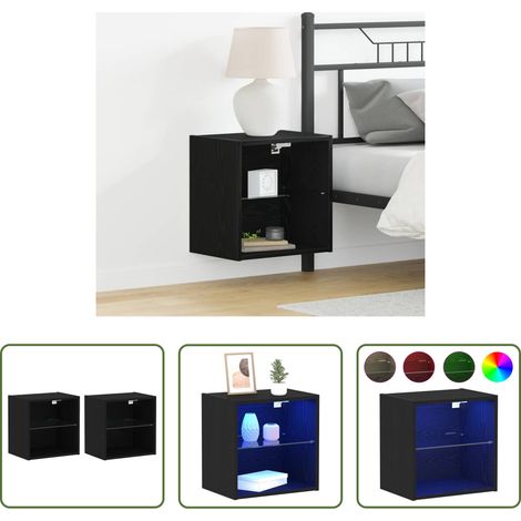 LED-Licht - Schwimmendes Regal mit LED-Licht 2 pcs Schwarz Holzwerkstoff (1/5)
