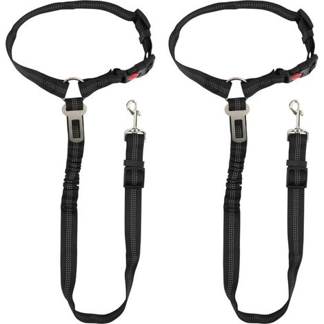 Lot de 2 ceintures de sécurité pour chien en voiture (45-80 cm) avec laisse, harnais, double laisse, mousqueton de sécurité, (1/5)