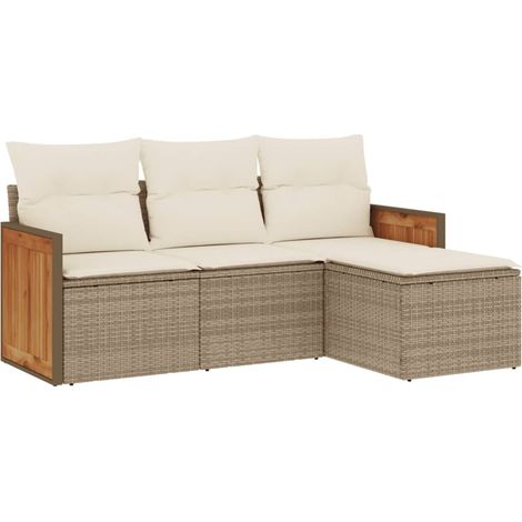 Salon de jardin avec coussins 4 pcs beige résine tressée (1/3)