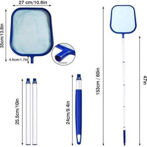 Oberflächenskimmernetz, tiefer Laubkescher und teleskopierbares Aluminium-Skimmernetz, verstellbares und robustes Reinigungswerkzeug für Schwimmbecken/Brunnen/Stausee (1/4)