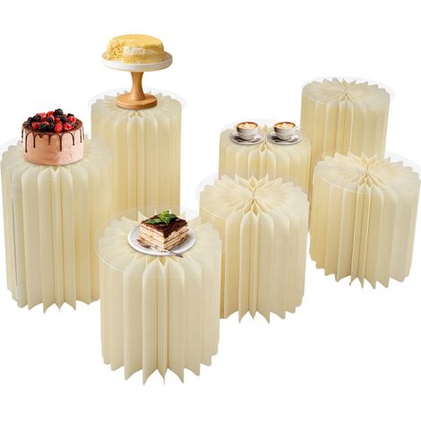 Lot de 7 Presentoir Blancs Pliable en Acrylique et Carton, Colonnes d'affichage rondes À Gâteaux Fleurs, Pour décorations de Buffet, Mariage, Anniversaire (3 pièces 2840 cm + 4 pièces 2830 cm) (1/5)
